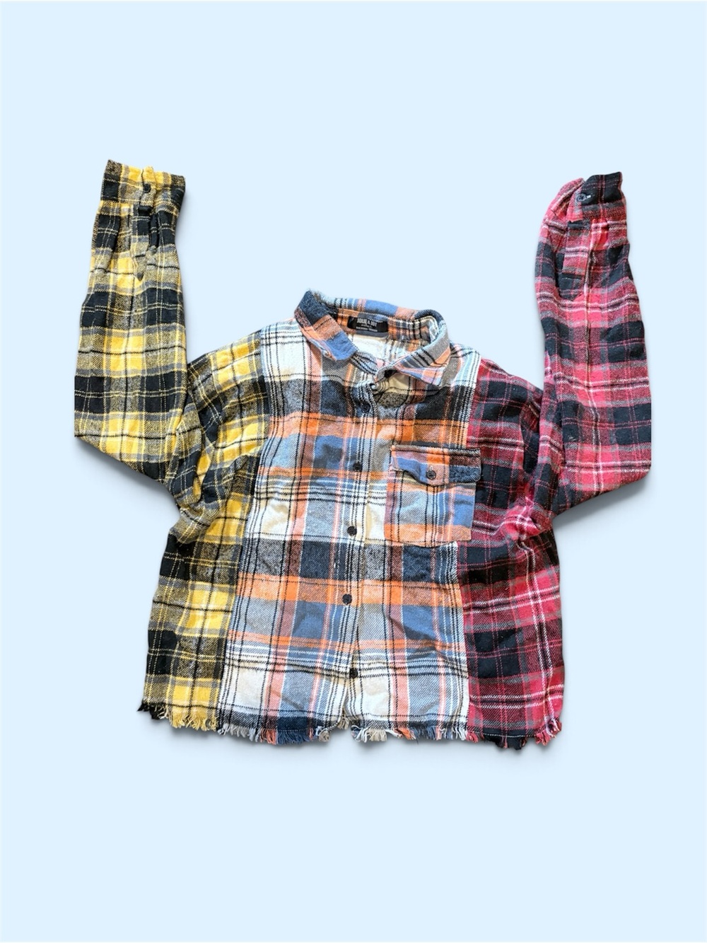 Multicolor Patchwork Plaid Button-Down Shirt